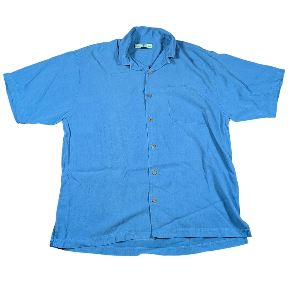Tommy Bahama Men's Medium Short‎ Sleeve Blue Silk Button Down Camp Shirt Resort
